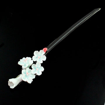 Handmade Porcelain China Hair Stick Peach Flower White